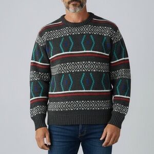 Vtg 80s Multicolor Abstract Wool Blend Sweater Gray Grandpa‎ Core Cottagecore XL